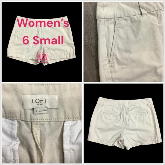 Women's Ann Taylor Loft 6 Small Shorts Chino Khakis Cream Cotton High Rise NWOT - Picture 1 of 9